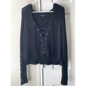 Kendall & Kylie Black Lace-Up Sweater